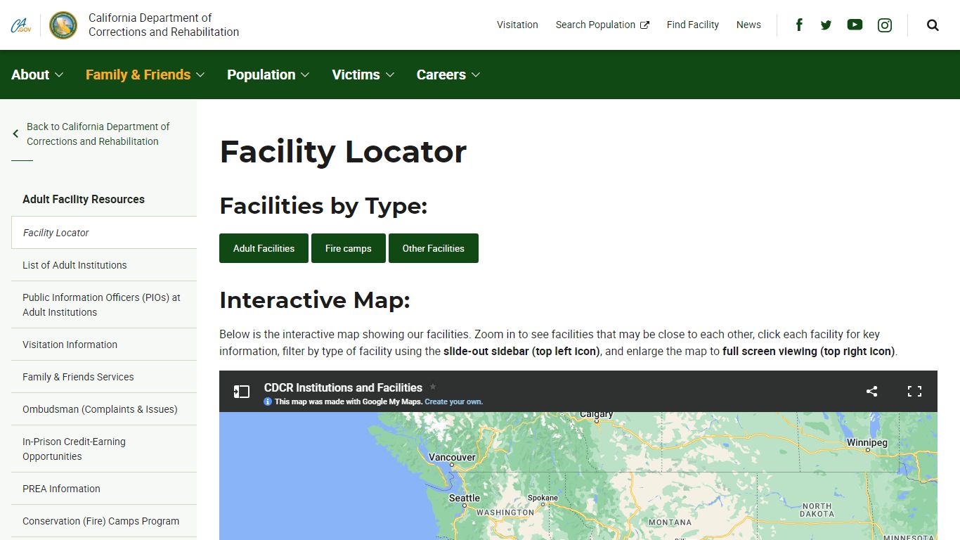 CDCR Facility Locator - The California Department of Corrections and ...
